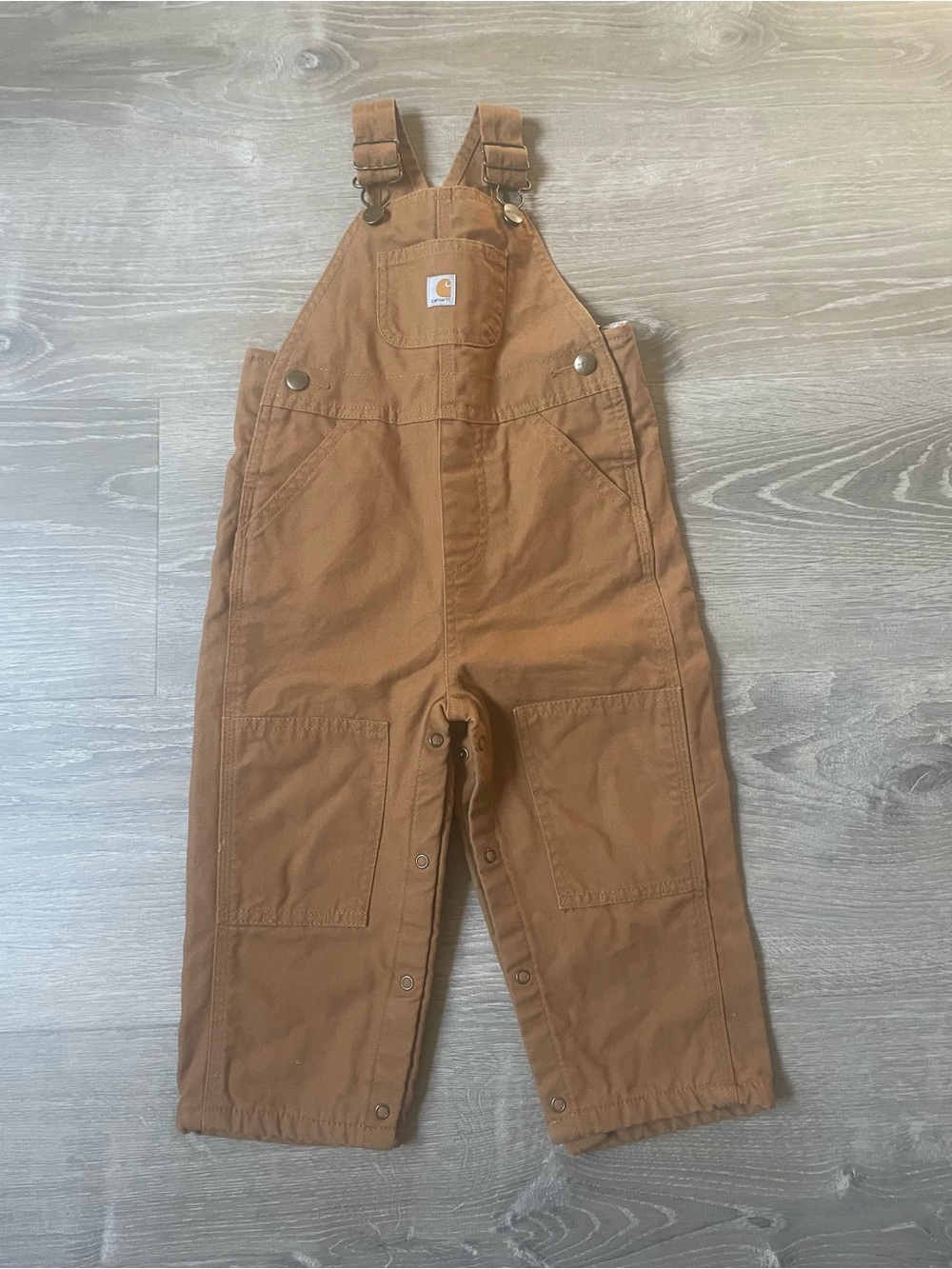 Carhartt Kids Tan Brown Canvas Overalls with Pockets
